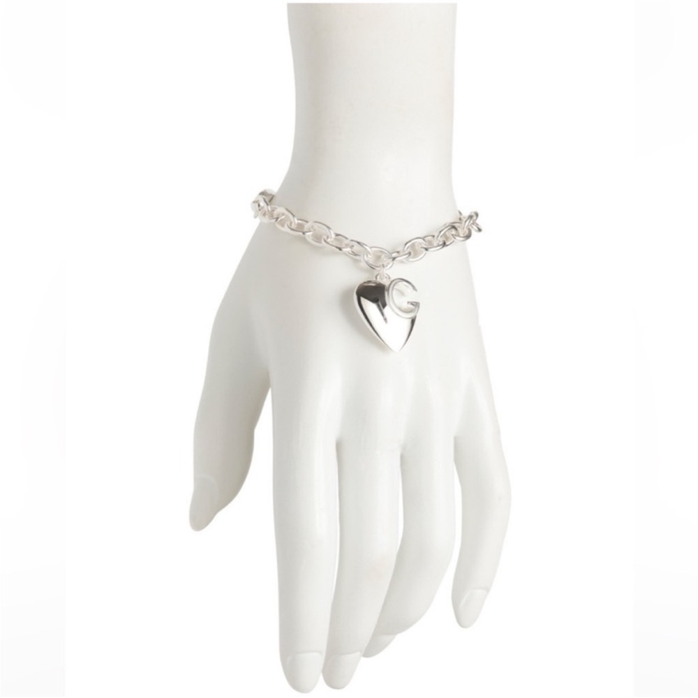 New no box size 18 Gucci Charlotte G Cutout Heart 925 St Silver Charm Bracelet - Picture 5 of 7